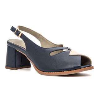 Sandália Peep Toe - Azul Marinho e Off White - ESS...