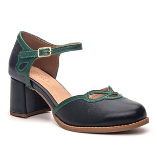 Sapato Boneca RetrÔ - Marinho e Verde Folha - AFET...