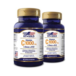 Vitamina C 1.000mg + Zinco + B12 Kit 2x 60 Cápsula... - Vitgold