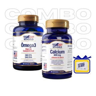Cálcio 600 mg com Vitamina D3 Vitgold + Omega 3 Fi... - Vitgold