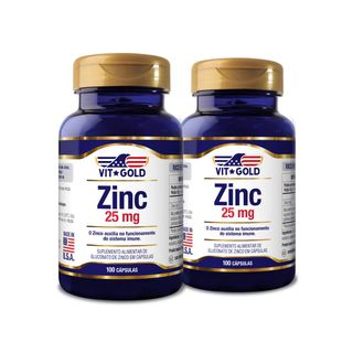 Zinco 25mg Vitgold Kit 2 unidades 100 cápsulas - 1... - Vitgold