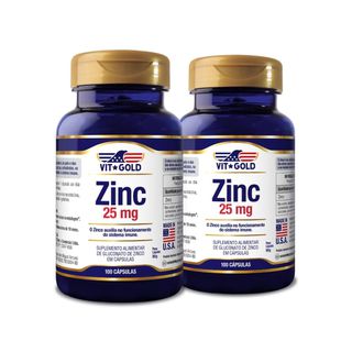 Zinco 25mg Vitgold Kit 2 unidades 100 cápsulas - 1... - Vitgold