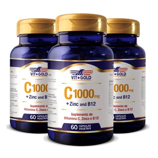 Vitamina C 1000 mg + Zinco e B12 Vitgold Kit 3x 60... - Vitgold