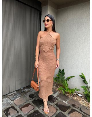 Vestido de flor de Tricô longo - MHA VIANA STORE