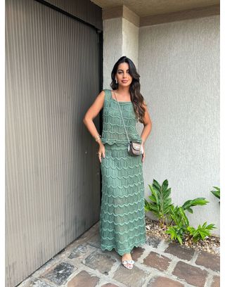 Conjunto Saia E Blusa Crochê Verde - MHA VIANA STORE