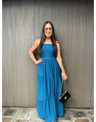 Vestido Luiza Azul Petróleo - MHA VIANA STORE