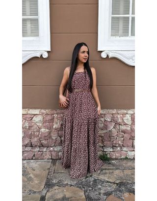 Vestido Flora Floral Marrom - MHA VIANA STORE