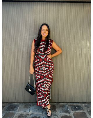 Vestido Tricô Romana Vermelho E Preto - MHA VIANA STORE