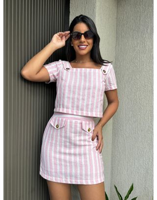 Conjunto Saia e Cropped em Linho - MHA VIANA STORE