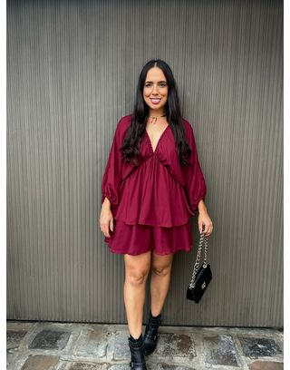 Vestido Macaquinho Marsala Mirela - MHA VIANA STORE