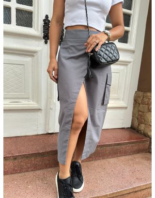 Saia Midi Cargo Bege - MHA VIANA STORE