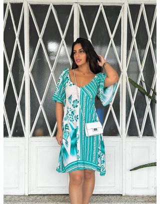 Vestido Curto Floral Manga - MHA VIANA STORE