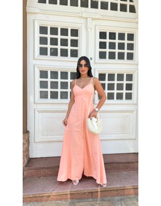 Vestido Verona longo Salmão - MHA VIANA STORE
