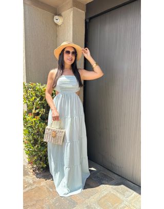 Vestido Grécia Listrado verde - MHA VIANA STORE