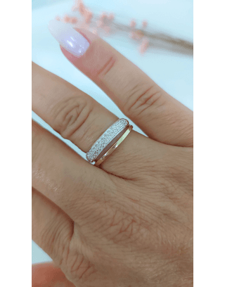 Meia Aliança De Prata Com Aplique De Ouro E Zircôn... - DÁLIA MARIA JOIAS
