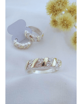 Kit Anel + Brinco Argola Prata 925 Aplique Ouro E ... - DÁLIA MARIA JOIAS