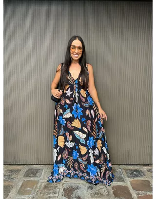 Vestido Bahamas Preto Floral - MHA VIANA STORE