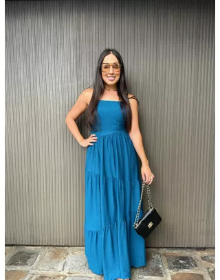 Vestido Luiza Azul Petróleo - MHA VIANA STORE