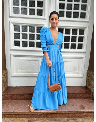 Vestido Aberto Zafira azul - MHA VIANA STORE