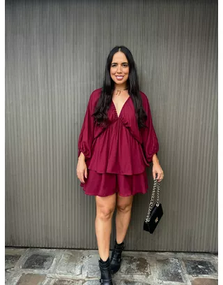 Vestido Macaquinho Marsala Mirela - MHA VIANA STORE