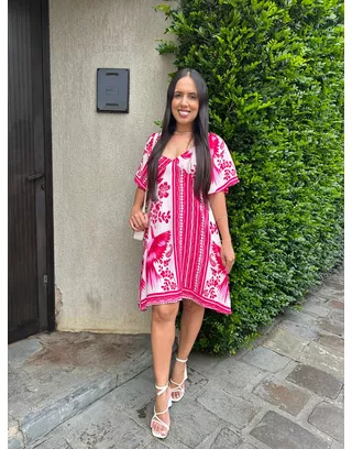 Vestido Floral Curto Manga - MHA VIANA STORE