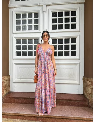 vestido Indiano Rosa - MHA VIANA STORE