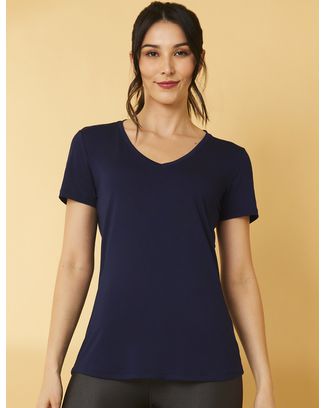 Blusinha Longa Gola V Azul Marinho ref 0189T - Use Amazona