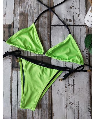 Biquini Cortininha Lacinho Verde Neon ref bs 476 - Use Amazona