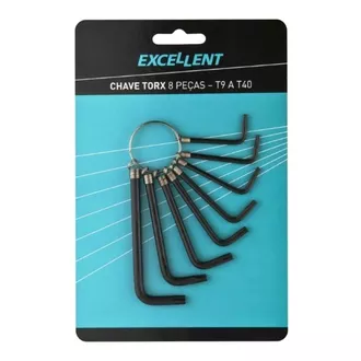 Jogo com 8 Chaves Torx L 60 c Aço Carbono Com Argola T9 A T40
