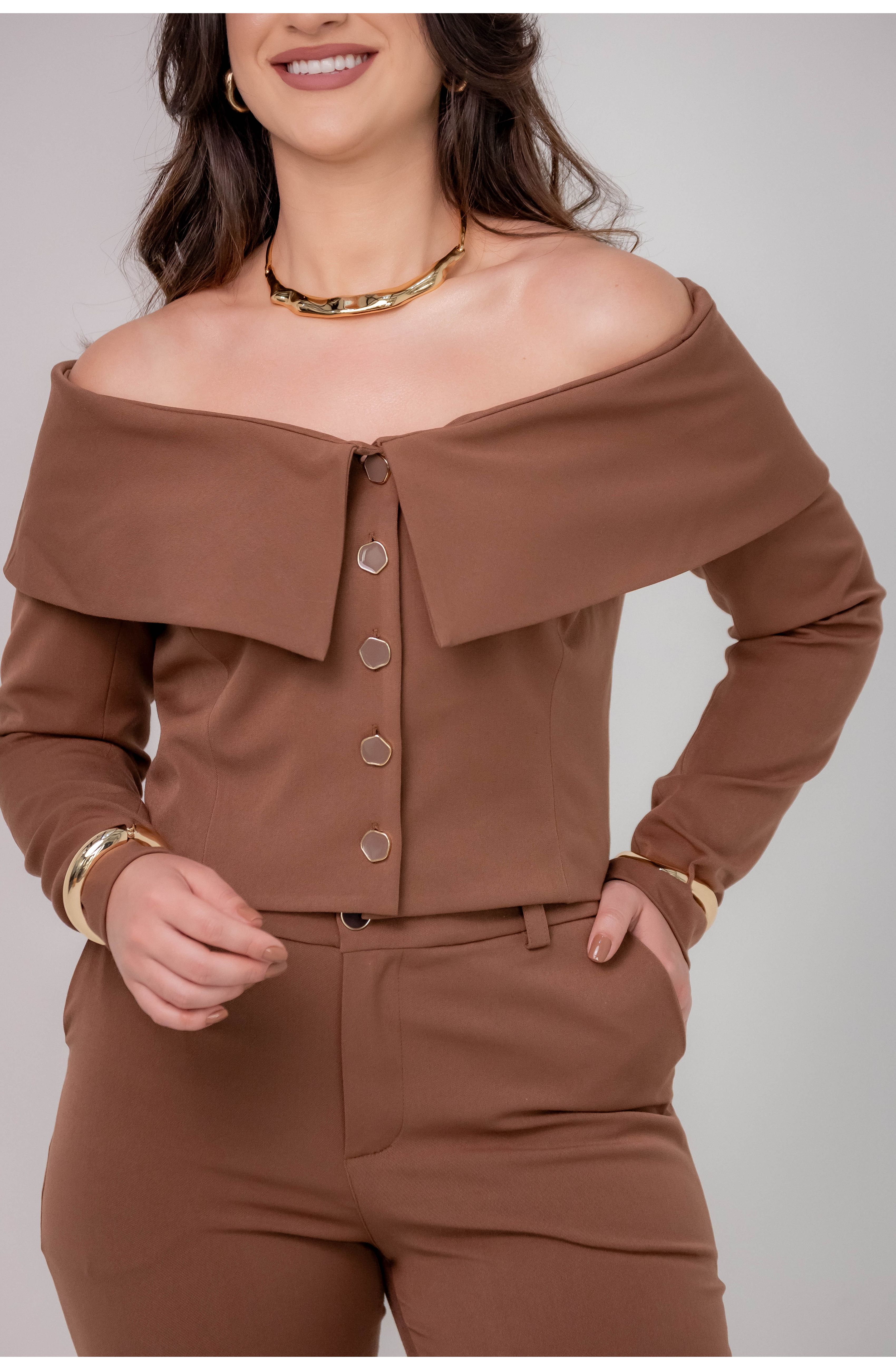 BLAZER OMBRO A OMBRO CELINE - MARROM