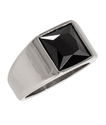 Anel Pedra Preta 11x11mm Aço Inox COM BRILHO - MANTOAN LOJA