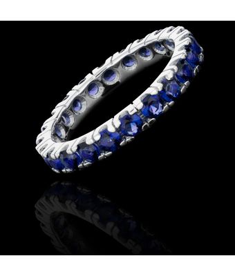 Anel Riviera Zircônia Azul Safira 3mm Prata 9... - MANTOAN LOJA