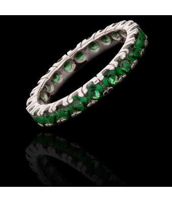Anel Riviera Zircônia Verde Esmeralda 3mm Pra... - MANTOAN LOJA