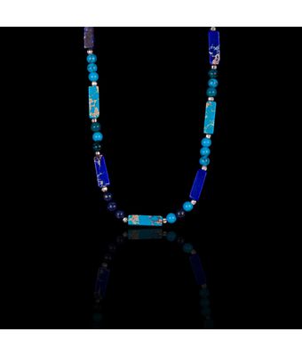Colar Pedra Natural Jasper Azul/Azul Royal Prata 9... - MANTOAN LOJA