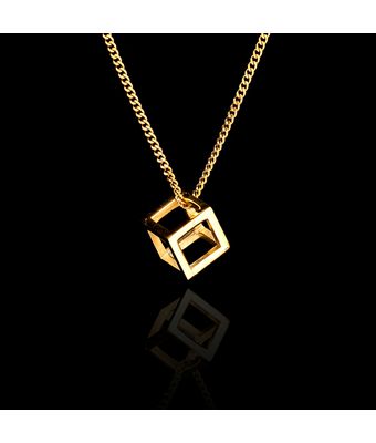 Colar Cubo Tridimensional Aço Inox Dourado - MANTOAN LOJA