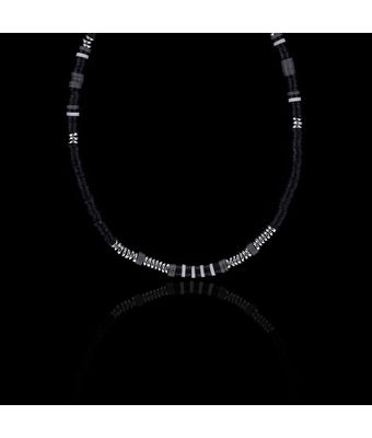 Colar Discos Silicone Preto Prata 925 - MANTOAN LOJA
