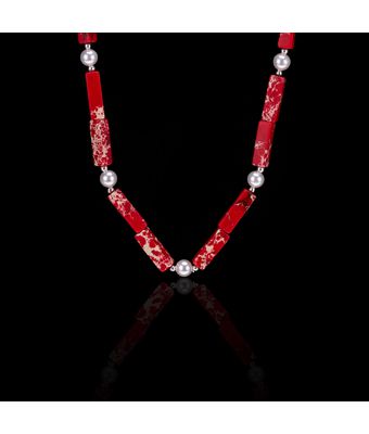 Colar Pedra Natural Jasper Vermelho 13x4mm Pr... - MANTOAN LOJA