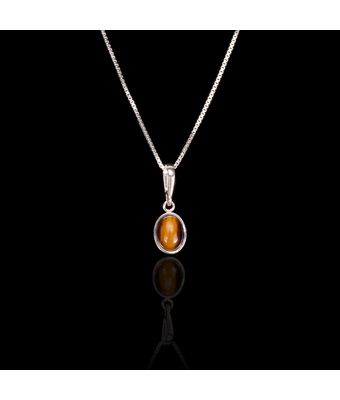 Colar Pedra Natural Olho de Tigre 10x7mm Prat... - MANTOAN LOJA