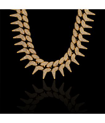 Colar Cravejado Spikes 21mm Zamak Dourado - MANTOAN LOJA