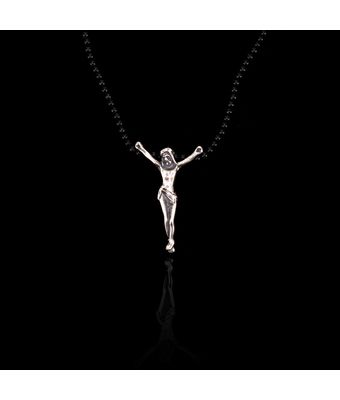 Colar Cristo com Pedra Natural Ônix Negra Esf... - MANTOAN LOJA