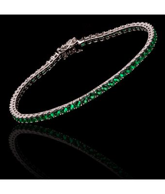 Pulseira Riviera Zircônia Verde Esmeralda 3mm... - MANTOAN LOJA