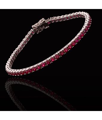 Pulseira Riviera Zircônia Rubi 3mm Prata 925 - MANTOAN LOJA