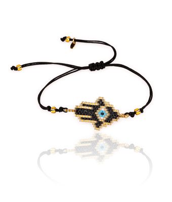 Pulseira Mão De Fátima Preto/Dourado Miyuki - MANTOAN LOJA