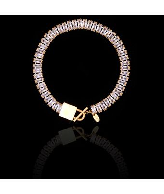 Pulseira Zircônia Incolor Aço Inox Dourada - MANTOAN LOJA