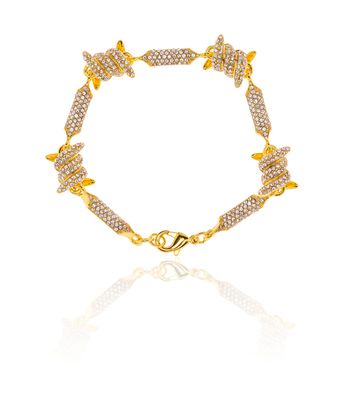 Pulseira Arame Farpado Cravejado Zamak Dourad - MANTOAN LOJA