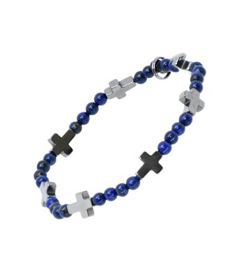 Pulseira Pedra Natural Lapis Lazuli 4mm e Cruz Hem... - MANTOAN LOJA