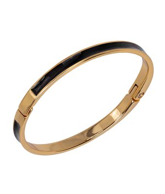 Bracelete Resina Preta Zamak Dourado - MANTOAN LOJA