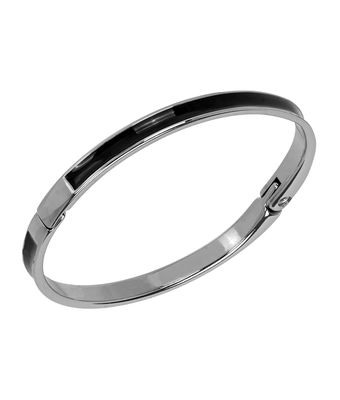 Bracelete Resina Preta Zamak Prateado - MANTOAN LOJA