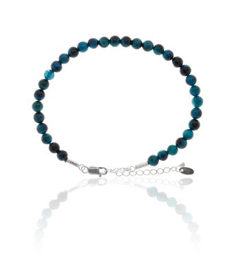 Pulseira Pedra Natural Olho De Tigre Azul Prata 92... - MANTOAN LOJA