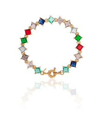 Pulseira Zircônia 6x6mm Coloridas Semijoia Ou... - MANTOAN LOJA